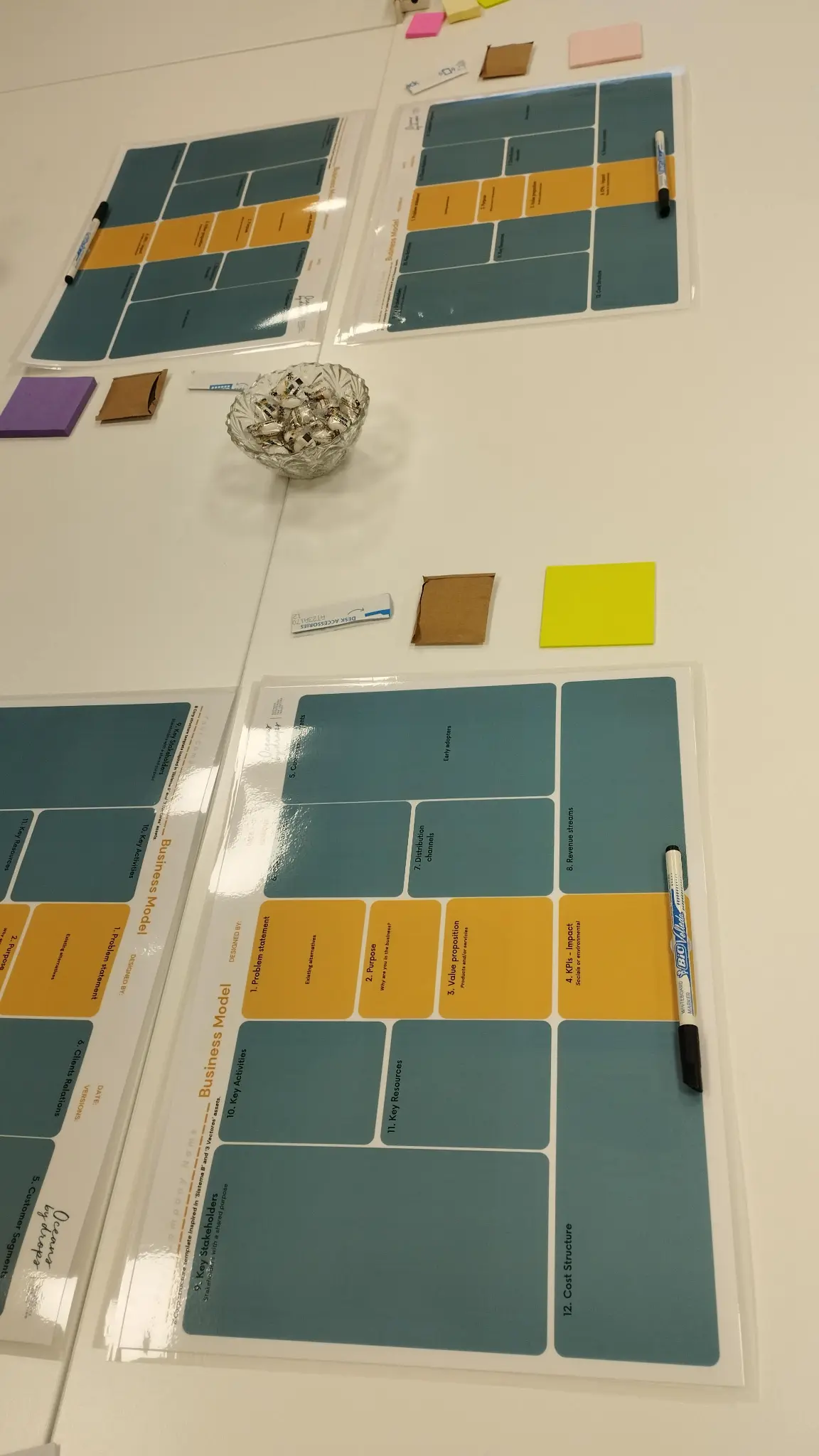 Multiple Business Model canvases with sticky notes — Session 2
